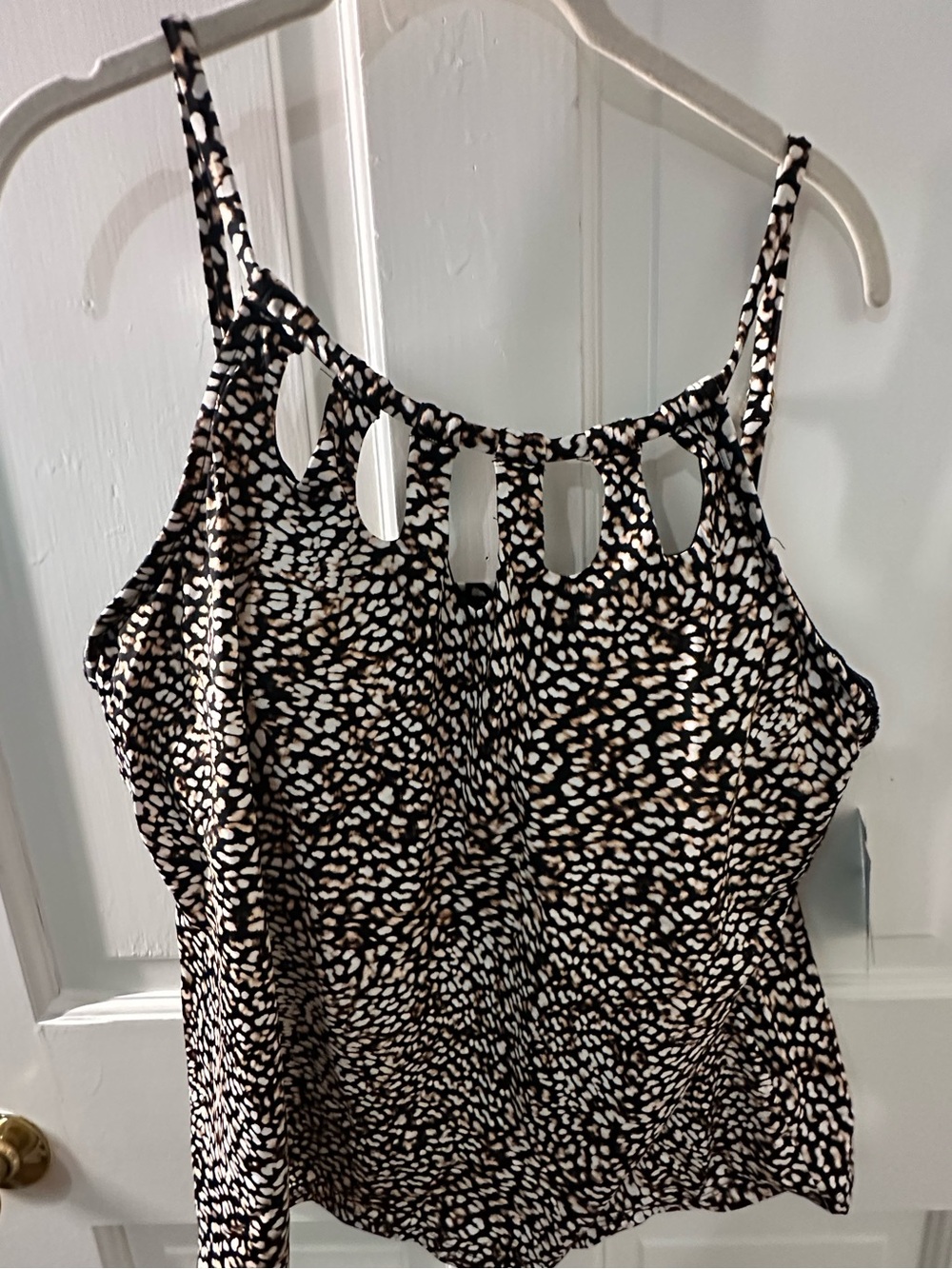 Tankini Top Black and Cream Cutout Neck